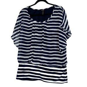 Style & Co Woman Striped Navy & White Top Size 1X